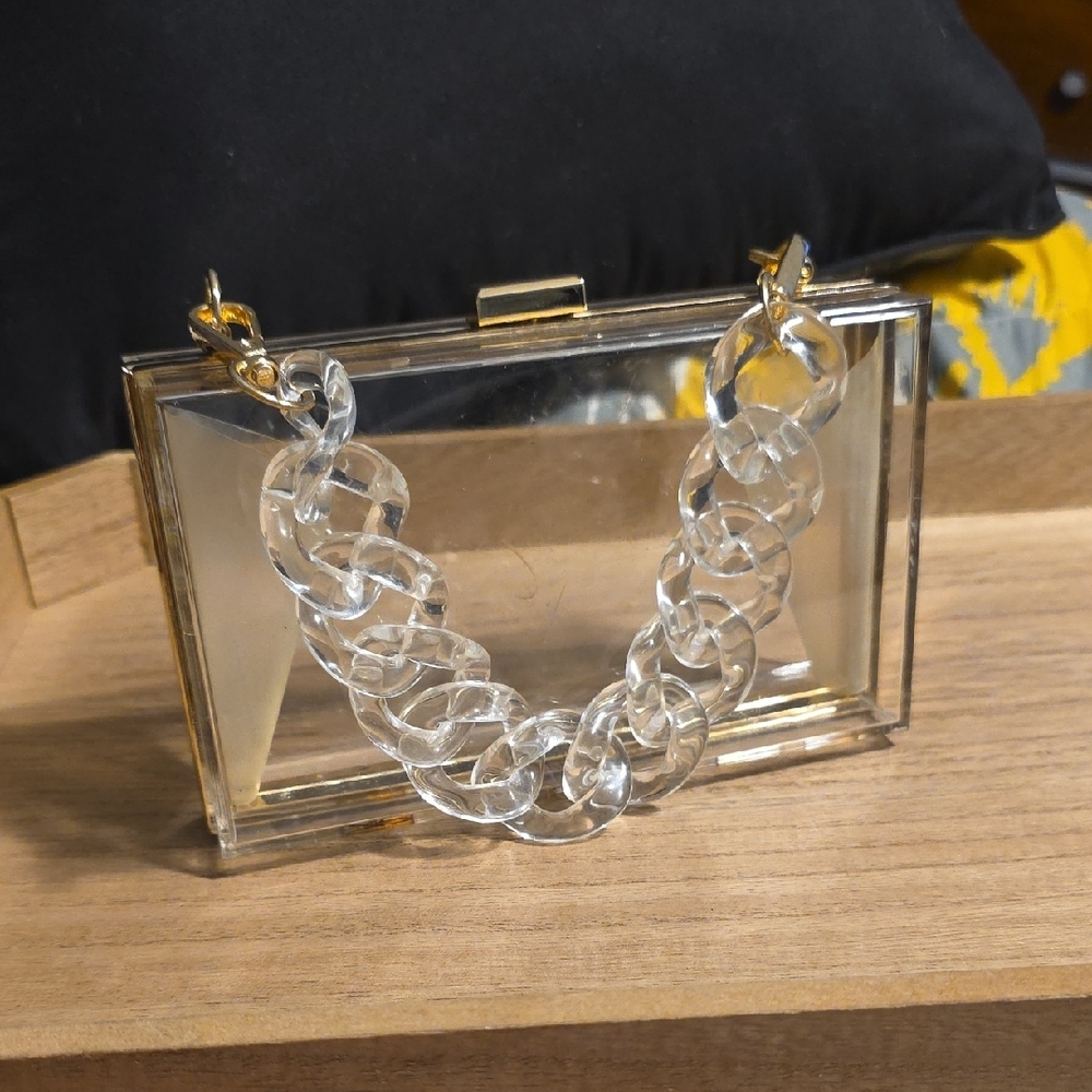 Elegant Clear Acrylic Box Style Clutch With Gold Accents